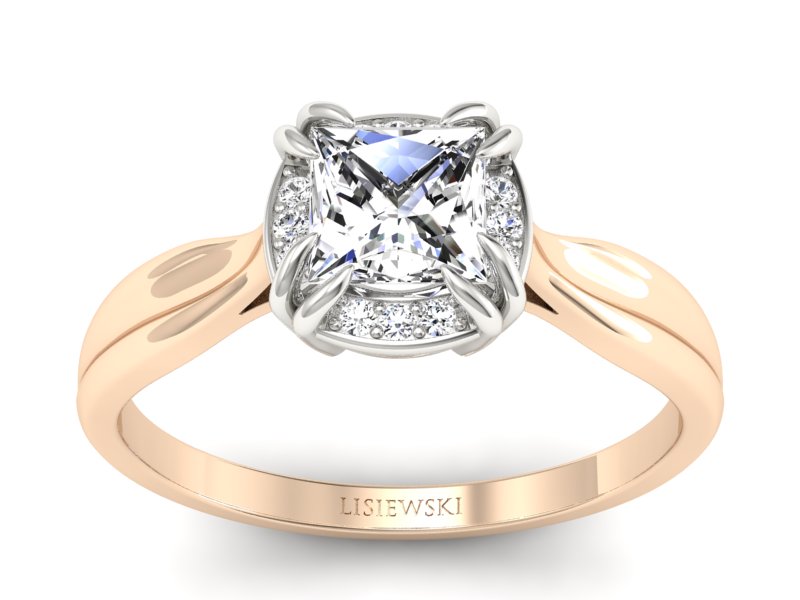 Pierścionek z diamentami różowe i białe złoto - p16187cb - 1