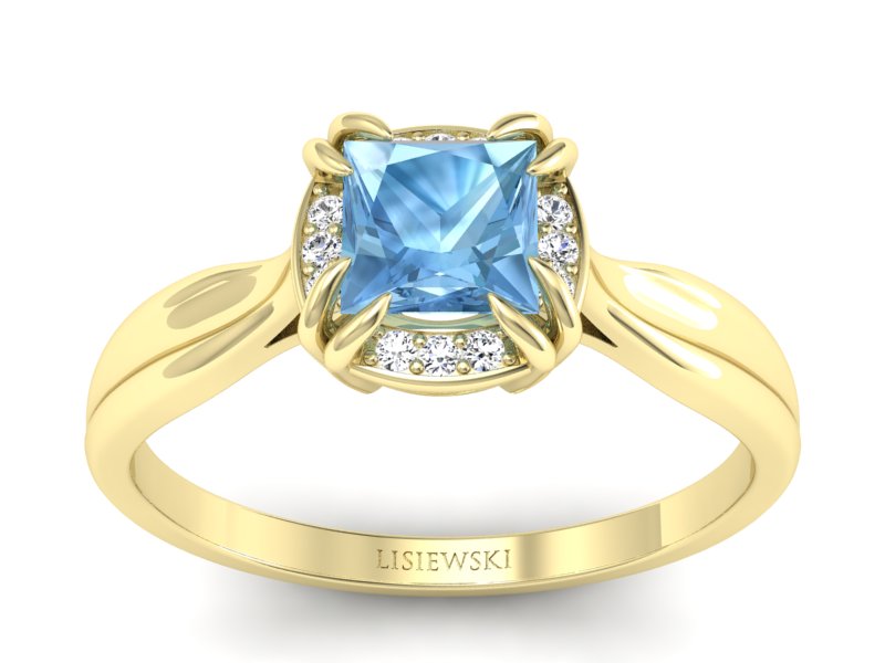 Złoty pierścionek z topazem i brylantami - p16187za - 1