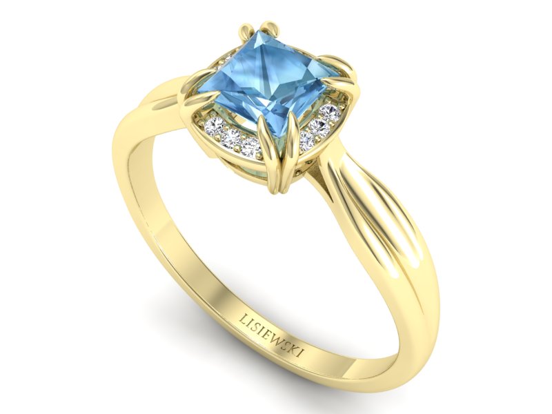 Złoty pierścionek z topazem i brylantami - p16187za - 3