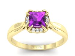 Złoty pierścionek z ametystem i brylantami - p16187zat