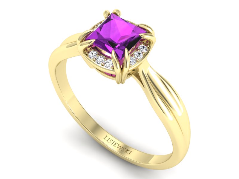 Złoty pierścionek z ametystem i brylantami - p16187zat - 3
