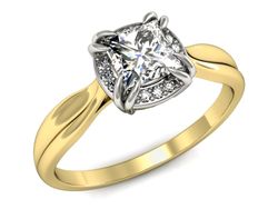 Pierścionek z diamentami białe i żółte złoto - p16187zb