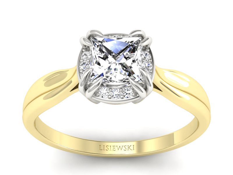 Pierścionek z diamentami białe i żółte złoto - p16187zb - 1