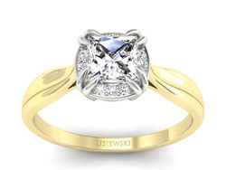 Pierścionek z diamentami białe i żółte złoto - p16187zb