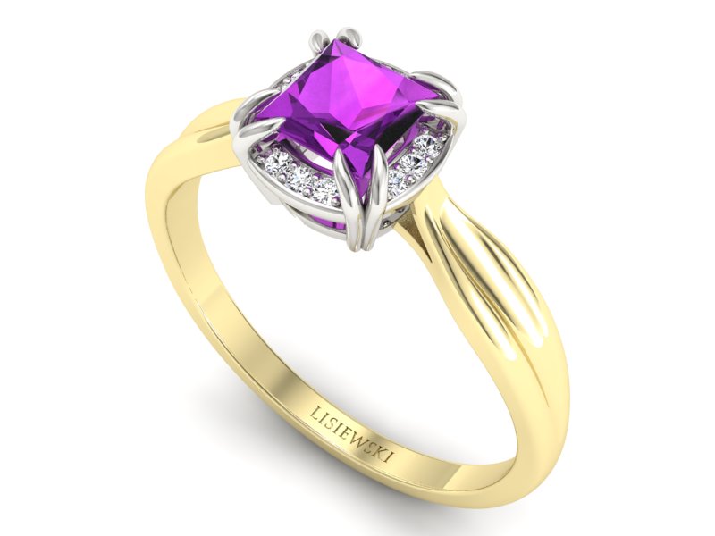 Pierścionek z ametystem i brylantami - p16187zbat - 3