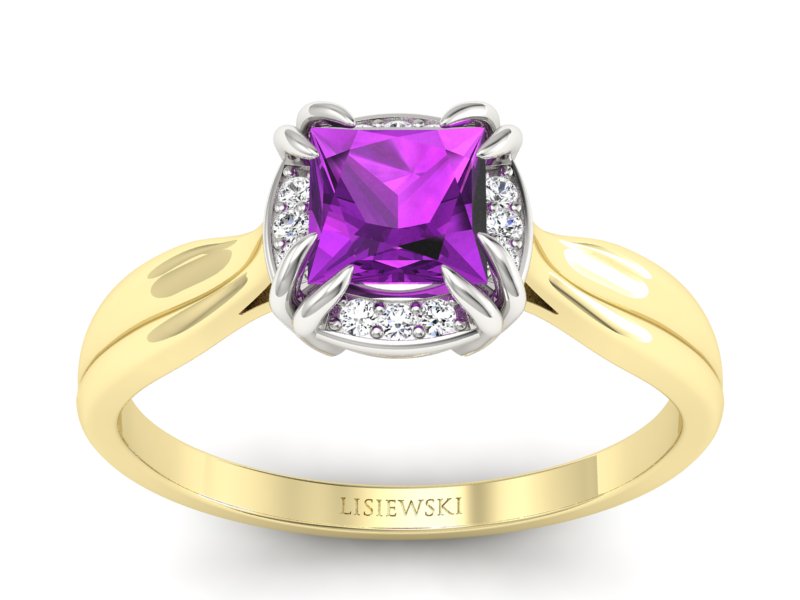 Pierścionek z ametystem i brylantami - p16187zbat - 1