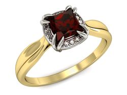 Złoty Pierścionek z granatem i diamentami - p16187zbgr