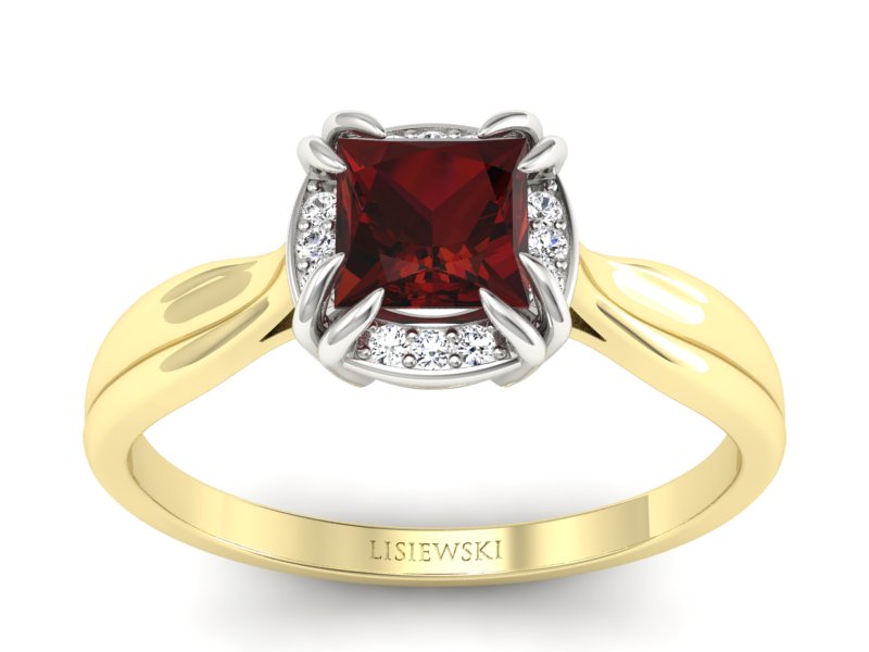 Złoty pierścionek z granatem i diamentami - p16187zbgr - 1