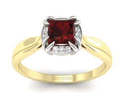 Złoty pierścionek z granatem i diamentami - p16187zbgr