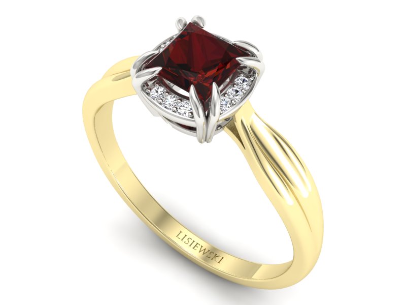 Złoty pierścionek z granatem i diamentami - p16187zbgr - 3