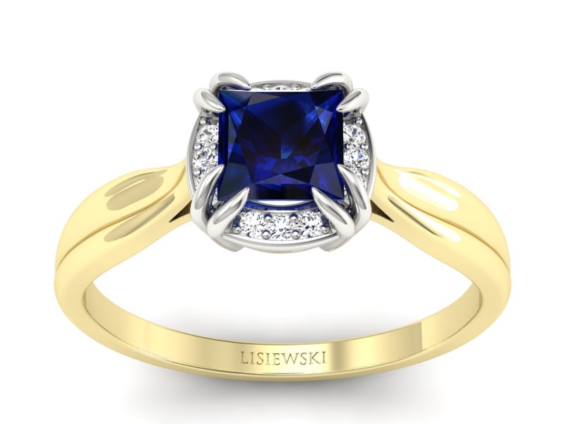 Złoty pierścionek z szafirem i brylantami - p16187zbsz - 1