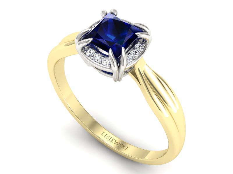 Złoty pierścionek z szafirem i brylantami - p16187zbsz - 3