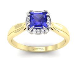 Złoty pierścionek z szafirem i diamentami - p16187zbszc