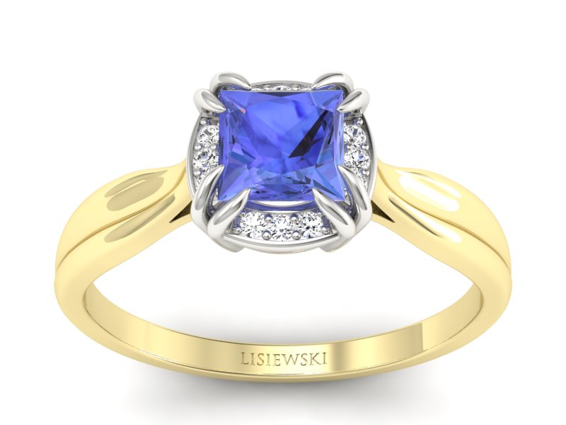 Złoty pierścionek z tanzanitem i brylantami - p16187zbt - 1
