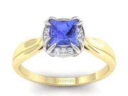 Złoty pierścionek z tanzanitem i brylantami - p16187zbt