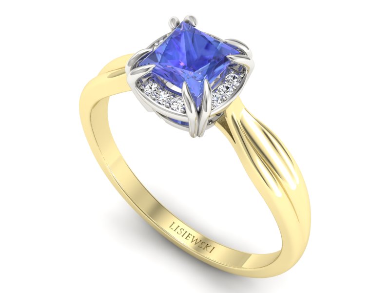 Złoty pierścionek z tanzanitem i brylantami - p16187zbt - 3