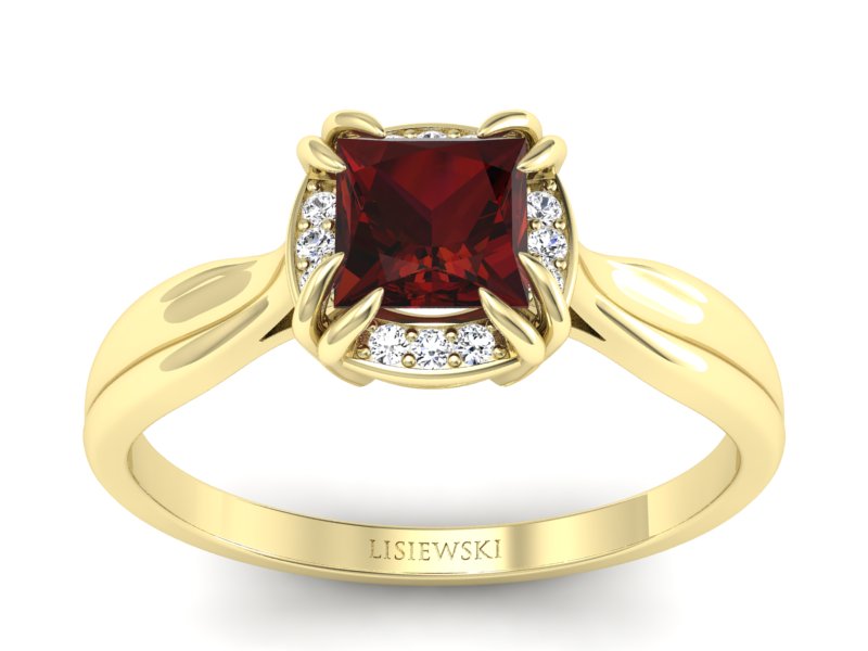 Złoty pierścionek z granatem i brylantami - p16187zgr - 1