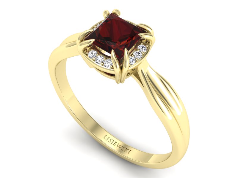 Złoty pierścionek z granatem i brylantami - p16187zgr - 3