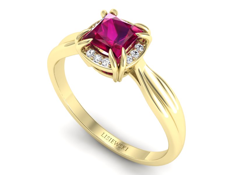 Pierścionek z rubinem i brylantami - p16187zr - 3