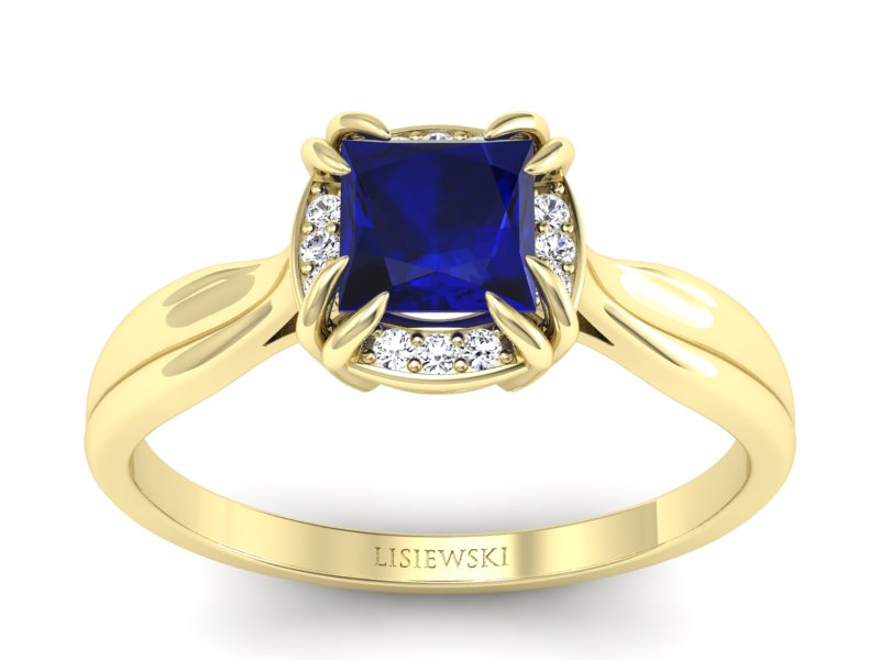 Złoty pierścionek ze spinelem i diamentami - p16187zsp - 1