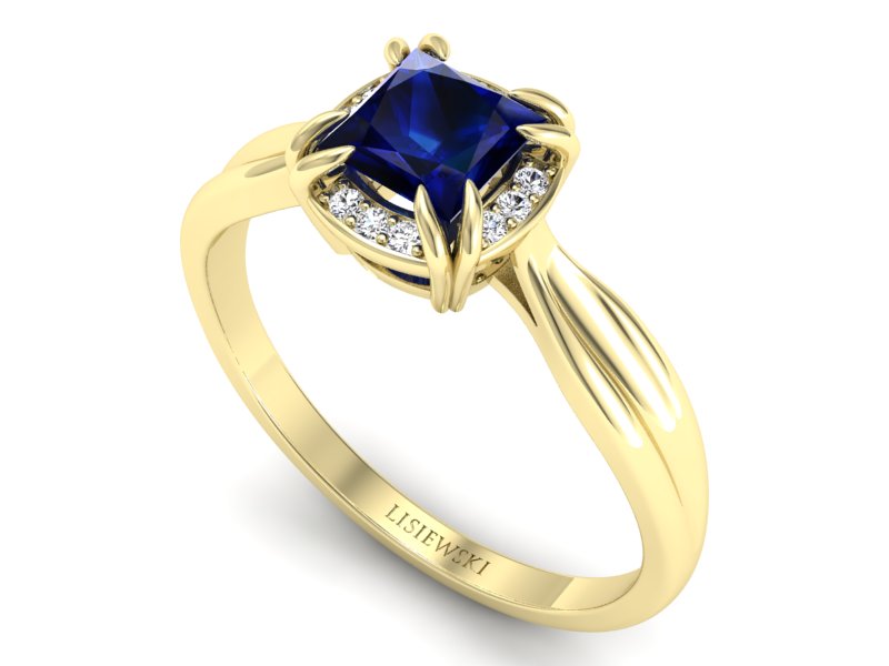 Złoty pierścionek z szafirem i brylantami - p16187zsz - 3