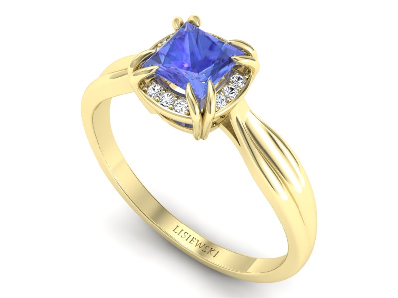 Pierścionek z tanzanitem i brylantami żółte złoto - p16187zt - 3