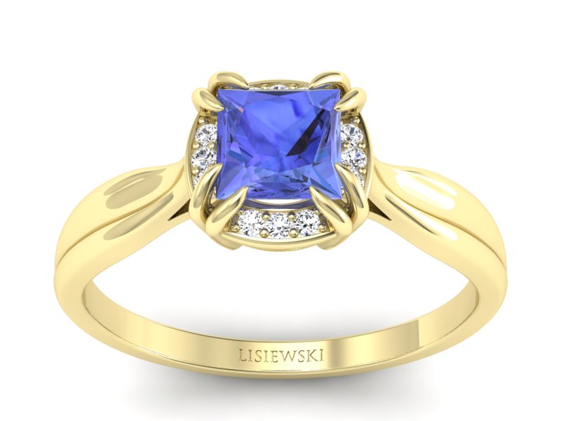 Pierścionek z tanzanitem i brylantami żółte złoto - p16187zt - 1