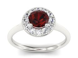 Pierścionek z granatem i brylantami białe złoto - p16188bgr