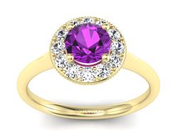 Złoty pierścionek z ametystem i brylantami - p16188zat