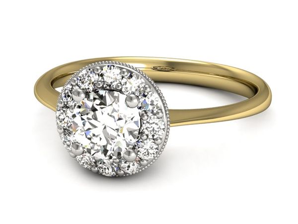 Pierścionek z diamentami żółte i białe złoto 585 - p16188zb