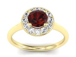 Złoty pierścionek z granatem i brylantami - p16188zgr