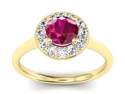 Pierścionek z rubinem i brylantami żółte złoto - p16188zr