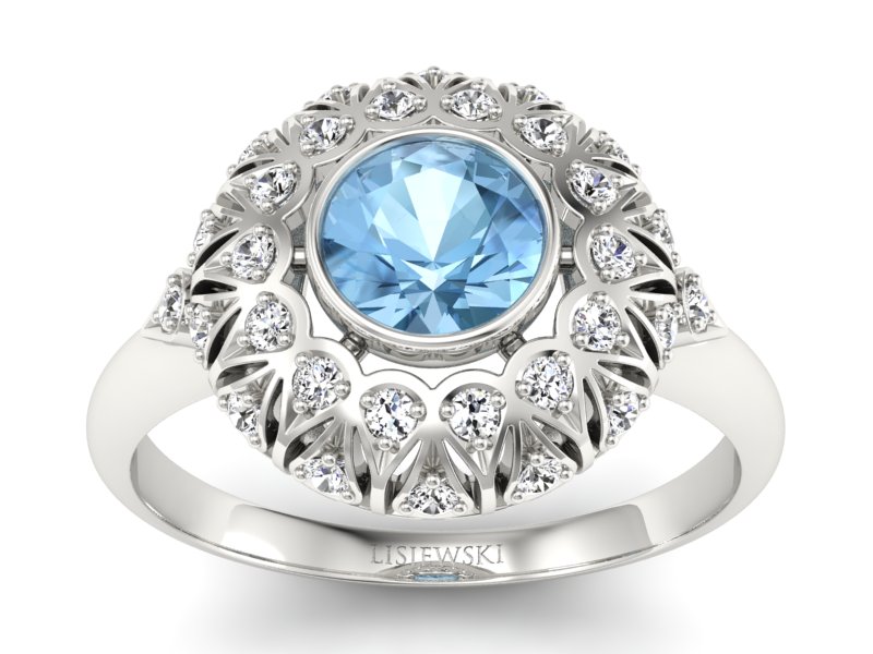 Pierścionek z topazem i brylantami białe złoto - p16189ba - 1