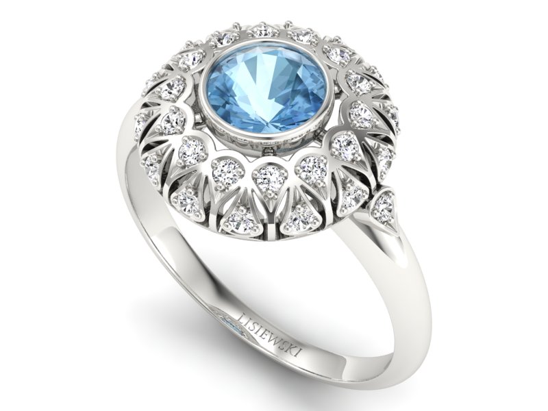 Pierścionek z topazem i brylantami białe złoto - p16189ba - 3