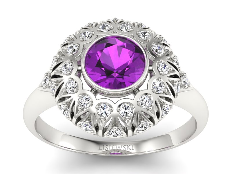 Złoty pierścionek z ametystem i brylantami - p16189bat - 1