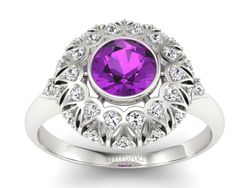 Złoty pierścionek z ametystem i brylantami - p16189bat