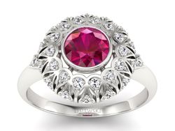 Pierścionek z rubinem i brylantami białe złoto - p16189br