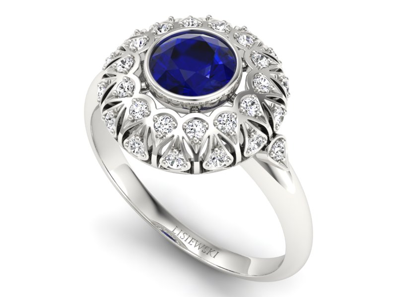 Złoty pierścionek ze spinelem i brylantami - p16189bsp - 3