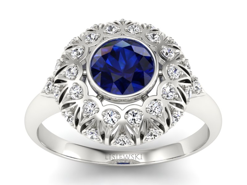 Pierścionek z szafirem i brylantami białe złoto - p16189bsz - 1