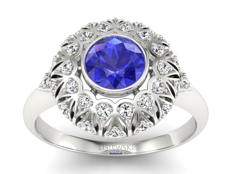 Pierścionek z szafirem i brylantami białe złoto - p16189bszc - 1