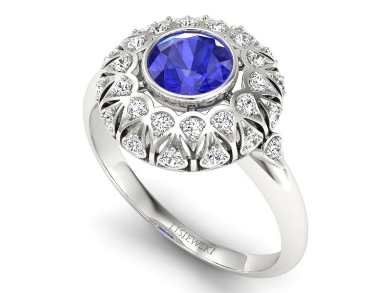 Pierścionek z szafirem i brylantami białe złoto - p16189bszc - 3