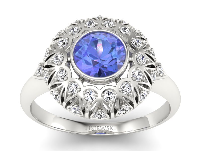 Pierścionek z tanzanitem białe złoto i brylantami - p16189bt - 1