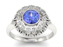 Pierścionek z tanzanitem białe złoto i brylantami - p16189bt
