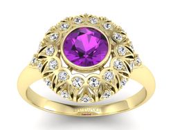 Złoty pierścionek z ametystem i brylantami - p16189zat