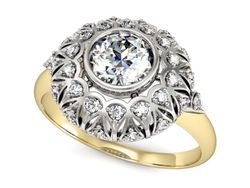 Pierścionek z diamentami żółte i białe złoto 585 - p16189zb