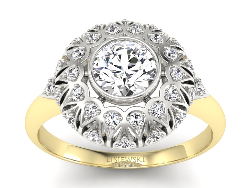 Pierścionek z diamentami żółte i białe złoto - p16189zb - 1