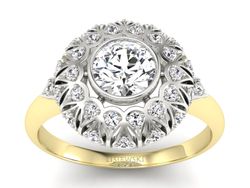 Pierścionek z diamentami żółte i białe złoto - p16189zb