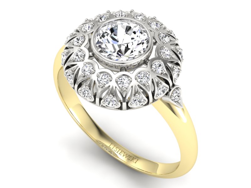 Pierścionek z diamentami żółte i białe złoto - p16189zb - 3