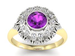 Pierścionek z ametystem i brylantami - p16189zbat