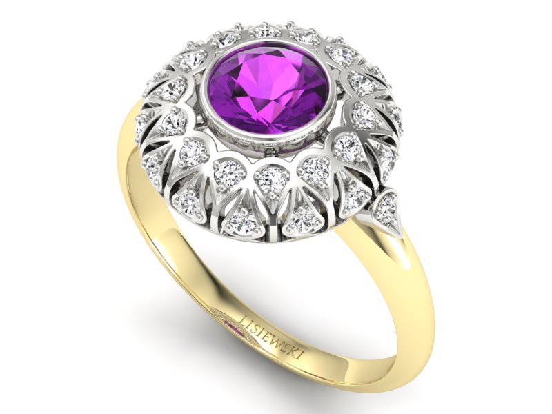 Pierścionek z ametystem i brylantami - p16189zbat - 3